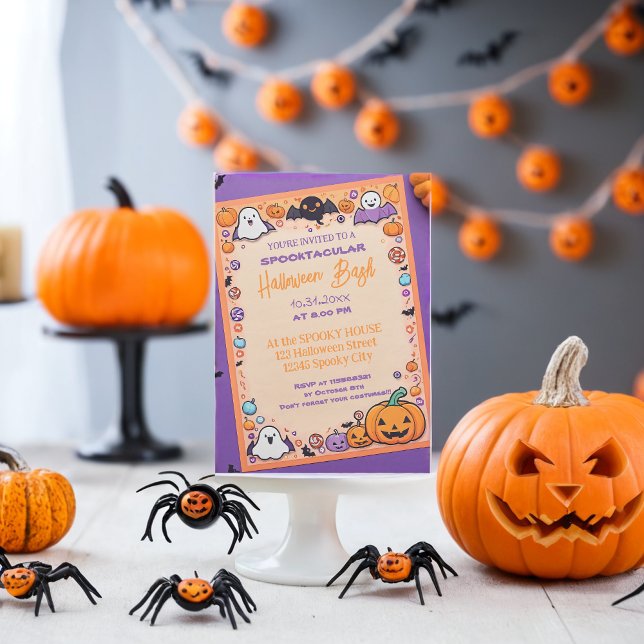 Invitation Citrouille mignon Halloween Bash Orange Purple (Créateur téléchargé)