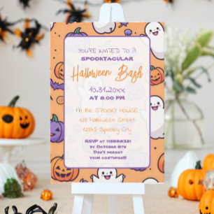 Invitation Citrouille mignon Halloween Bash Orange Purple