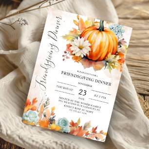 Invitation Citrouille moderne Aquarelle Friendsgiving Dîner
