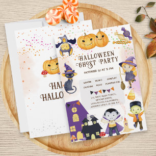 Invitation Citrouille Moderne Violet Orange Mignon Enfants Ha