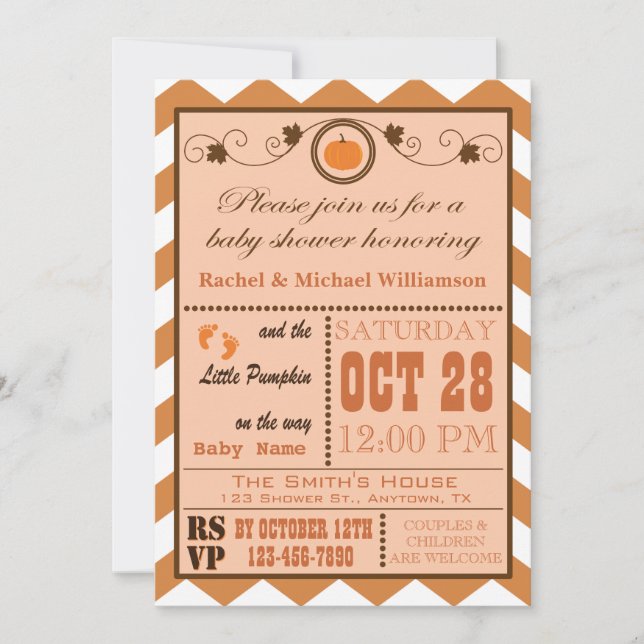 Invitation Citrouille Motif Chevron (Devant)