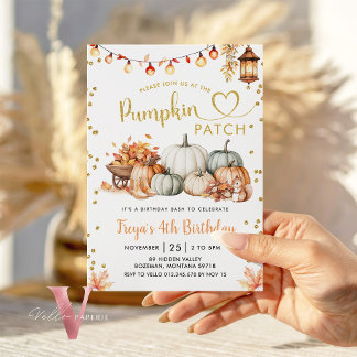 Invitation Citrouille neutre Patch Parties scintillant or Ann