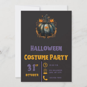Invitation Citrouille noire feuilles dorées Halloween noir mo