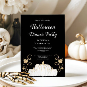 Invitation Citrouille noire mignonne Soirée de dîner Hallowee