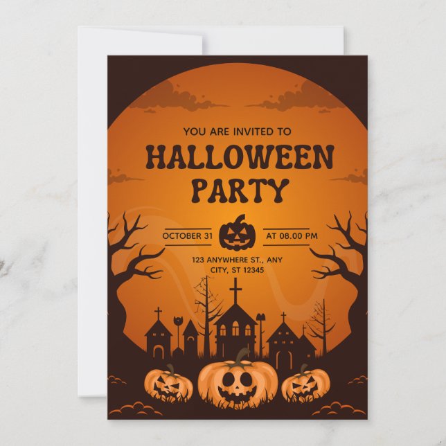 Invitation Citrouille Orange & Black Simple Halloween Party (Devant)