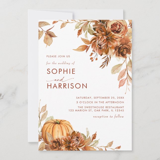 Invitation Citrouille orange brûlé automne Mariage de automne (Devant)