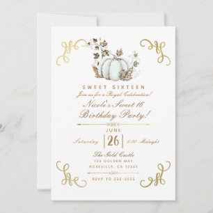 Invitation Citrouille Pailletée Blanc et Or Fête Douze Ans