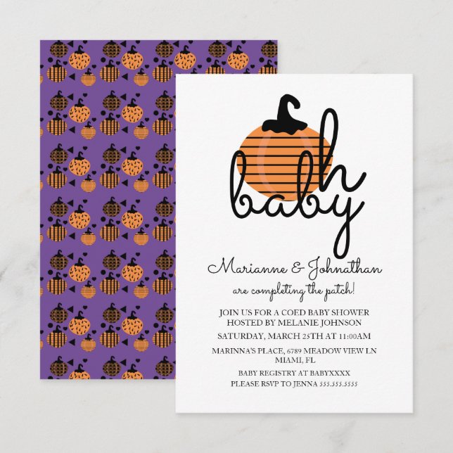 Invitation Citrouille Patch Oh Baby Citrouilles Baby shower (Devant / Derrière)