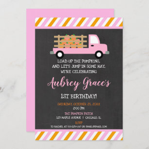 Invitation Citrouille patch orange rose fille 1er anniversair