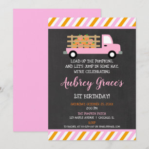 Invitation Citrouille patch orange rose fille 1er premier ann