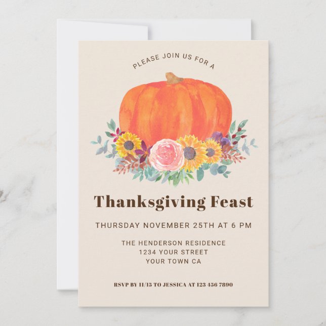 Invitation Citrouille Patch Thanksgiving Dîner (Devant)
