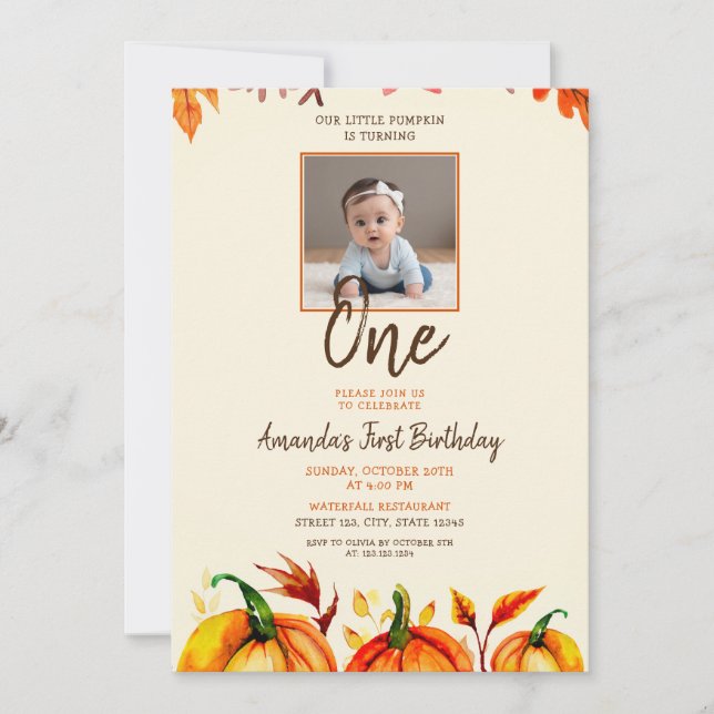 Invitation Citrouille photo Joueur Bébé 1er anniversaire (Devant)