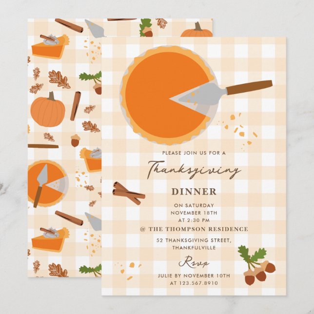 Invitation Citrouille Pie Automne Automne Thanksgiving Invita (Devant / Derrière)