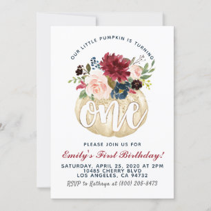 Invitation citrouille pour le premier anniversaire