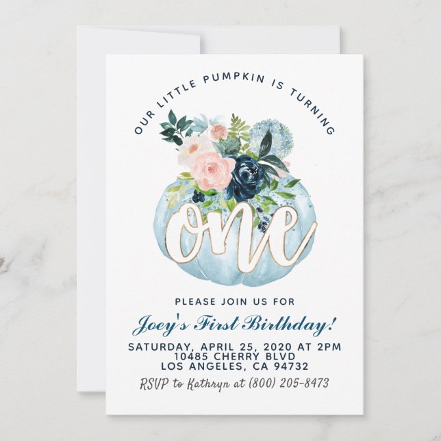 Invitation citrouille pour le premier anniversaire (Devant)