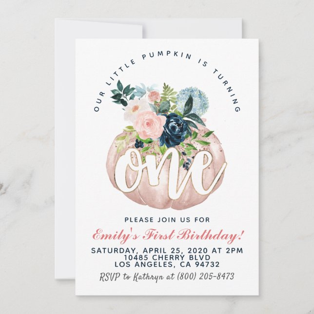 Invitation citrouille pour le premier anniversaire (Devant)
