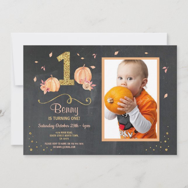 Invitation Citrouille Premier Anniversaire Automne Fête Photo (Devant)