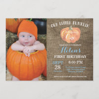 Invitation Citrouille Premier anniversaire Bleu Bu