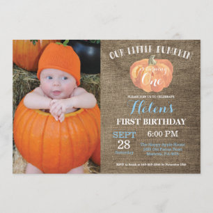 Invitation Citrouille Premier anniversaire Bleu Bu