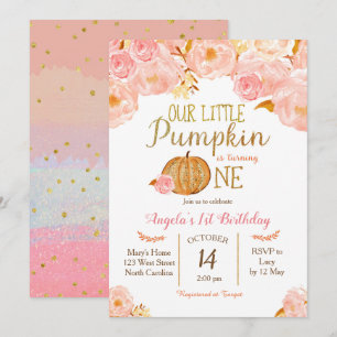 Invitation Citrouille Premier anniversaire Peach r