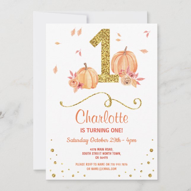 Invitation Citrouille Premier un anniversaire Automne Invitat (Devant)