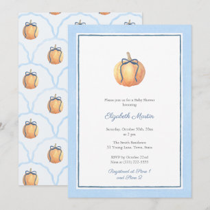 Invitation Citrouille Preppy Avec Baby shower Bleu Bow Pour G