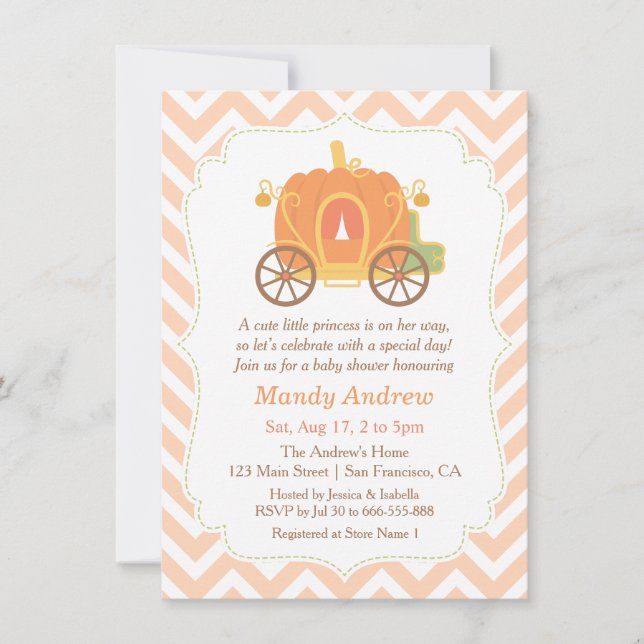 Invitation Citrouille Princess Carriage Bébé Douche Invitatio (Devant)