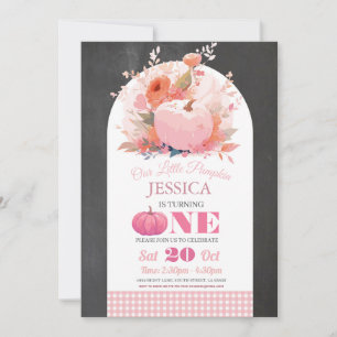 Invitation Citrouille rose 1er Anniversaire Filles automne au