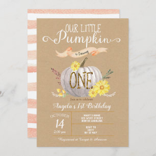 Invitation Citrouille rose automne 1er anniversaire Invitatio