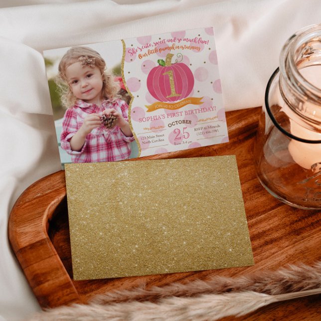 Invitation Citrouille rose automne 1er anniversaire Invitatio (Créateur téléchargé)
