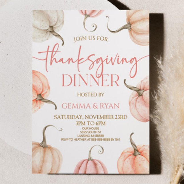 Invitation Citrouille rose blanc orange Thanksgiving Dîner (Créateur téléchargé)