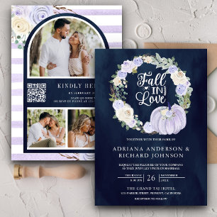 Invitation Citrouille Rose de lavande Photo QR Code Marine Ma