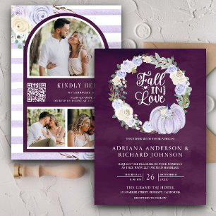Invitation Citrouille Rose de lavande Photo QR Code Plum Mari