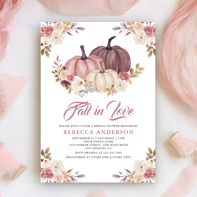 Invitation Citrouille rose Dusty Rose Fête des mariées floral (Créateur téléchargé)