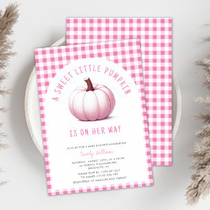 Invitation Citrouille rose En vichy Plaid Baby Girl Baby show