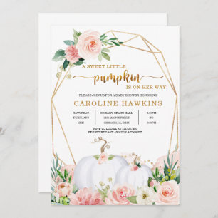 Invitation Citrouille rose et or Floral Baby shower d'automne