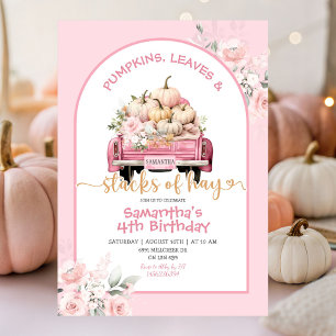 Invitation Citrouille rose Feuilles et piles de Hay Anniversa