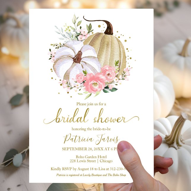 Invitation Citrouille rose Floral automne nuptiale de douche  (Créateur téléchargé)