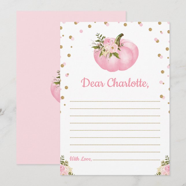 Invitation Citrouille rose Floral Temps Capsule Automne Messa (Devant / Derrière)