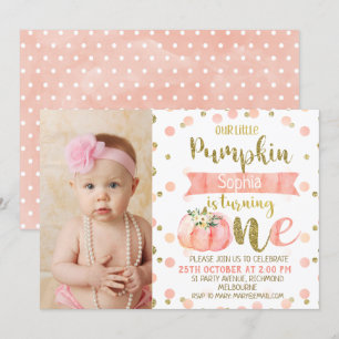 Invitation Citrouille rose florale 1er anniversaire Invitatio
