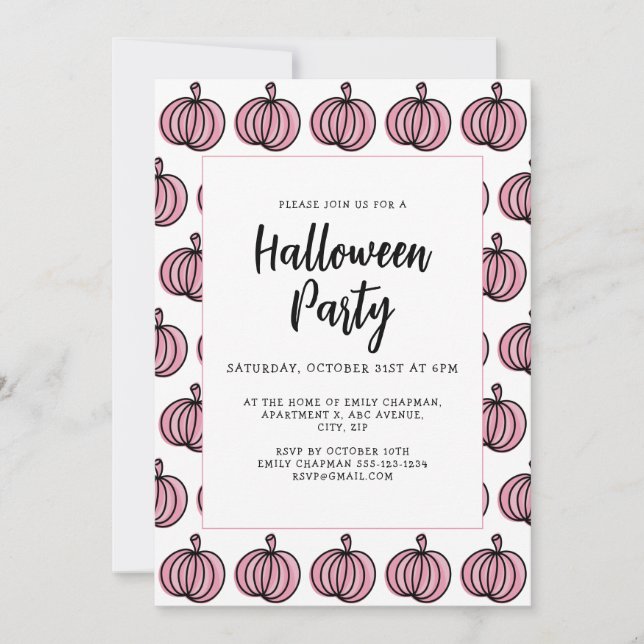 Invitation Citrouille rose Halloween (Devant)