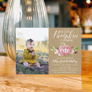Invitation Citrouille Rose Personnalisée Photo d'anniversaire