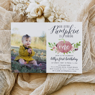 Invitation Citrouille Rose Personnalisée Photo d'anniversaire