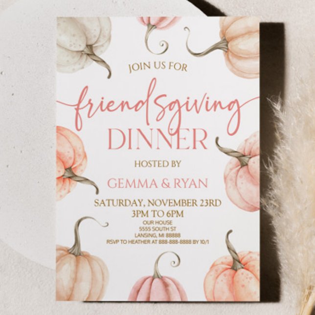 Invitation Citrouille rose Thanksgiving Friendsgiving Dîner (Créateur téléchargé)