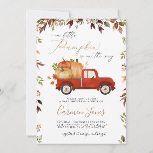 Invitation Citrouille rouge Automne Baby shower de camion Inv