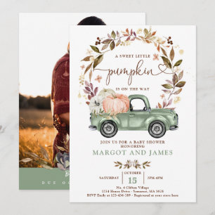 Invitation Citrouille Russe Pickup Camion Sage Baby shower ve