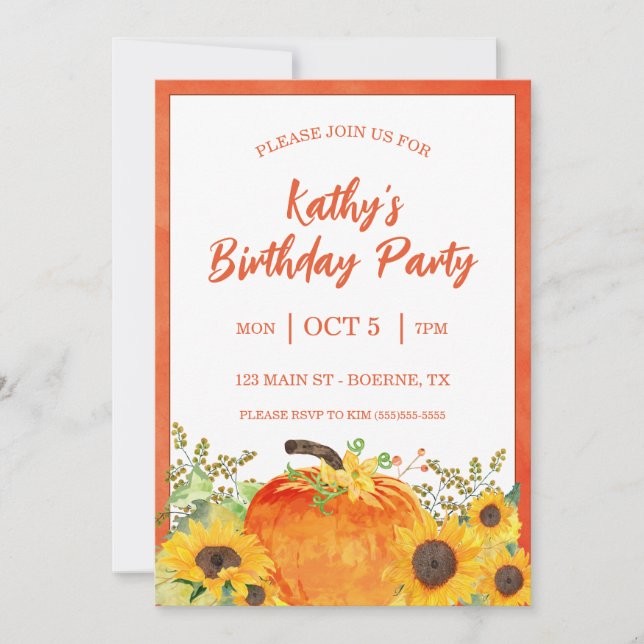 Invitation Citrouille rustique automne anniversaire (Devant)
