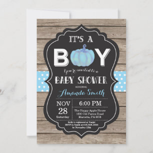 Invitation Citrouille rustique Automne Baby shower bleu Invit