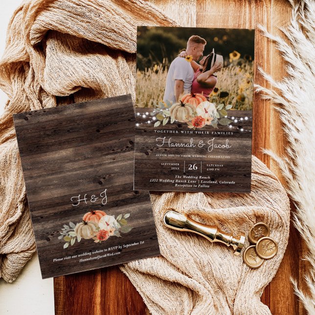 Invitation Citrouille rustique Automne Grange Mariage bois (Créateur téléchargé)