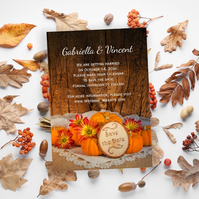 Invitation Citrouille rustique Automne Grange Mariage Enregis (Set the tone for your Autumn marriage with this charming Rustic Pumpkins Fall Wedding Save the Date.)